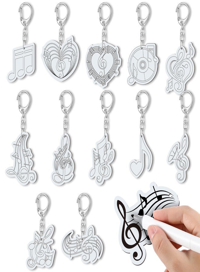 Quelay 24 Pcs Musical Note Keychain Craft Music Party Favors Color Your Own Wooden Keychains Musical Note Awards Gifts for Students Music Party Supplies School Classroom Activities, 12 Styles - Image 1